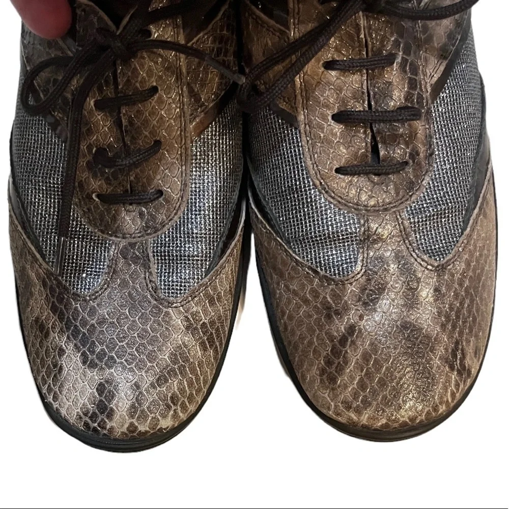 Sesto Meucci Brown Leather Snakeskin Jaxine Comfort Fashion Sneakers Sz 7.5
